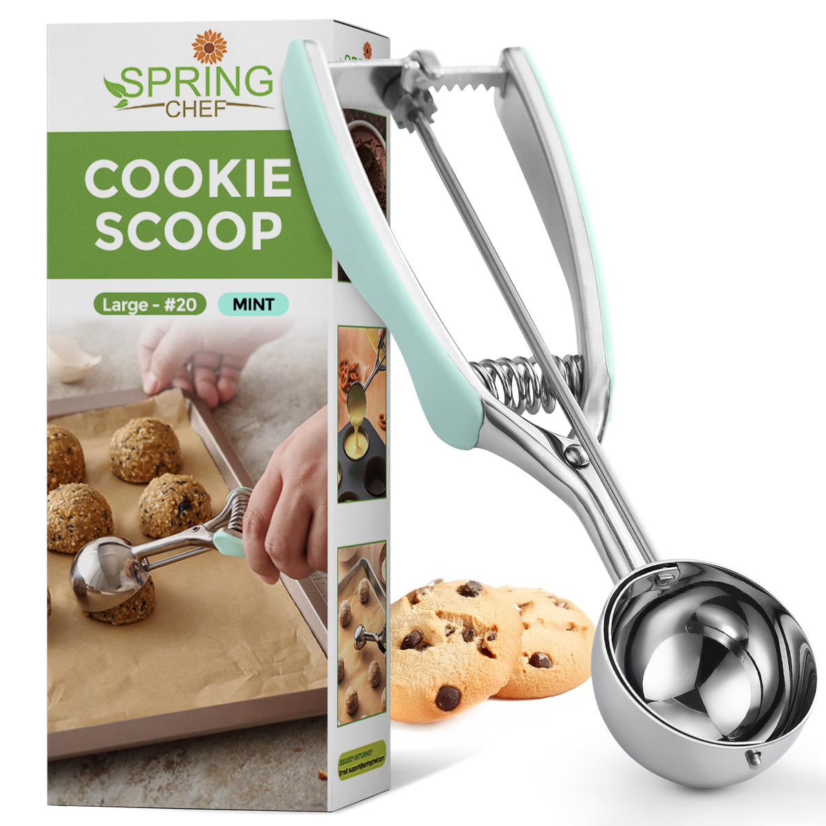 Spring Chef Large Stainless Steel Cookie Scoop, #20, 2.93 Tablespoon, Black