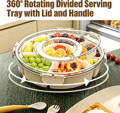 Divided Serving Tray with Lid,Fruit Veggie Platter,6 Compartment Snack Tray