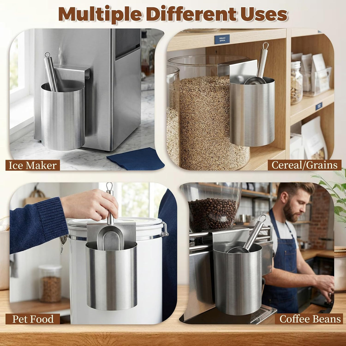 PRETYZOOM Ice Scoop Holder Hanging Organizer, Heavy Duty Metal Storage Box for Fridge Shelf, Ice Maker, Freezer, Supermarket, Home Use