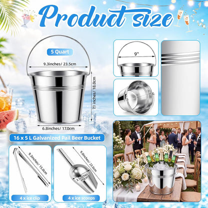Zopeal 24 Pcs Galvanized Beer Buckets with Scoops Tongs, Retro