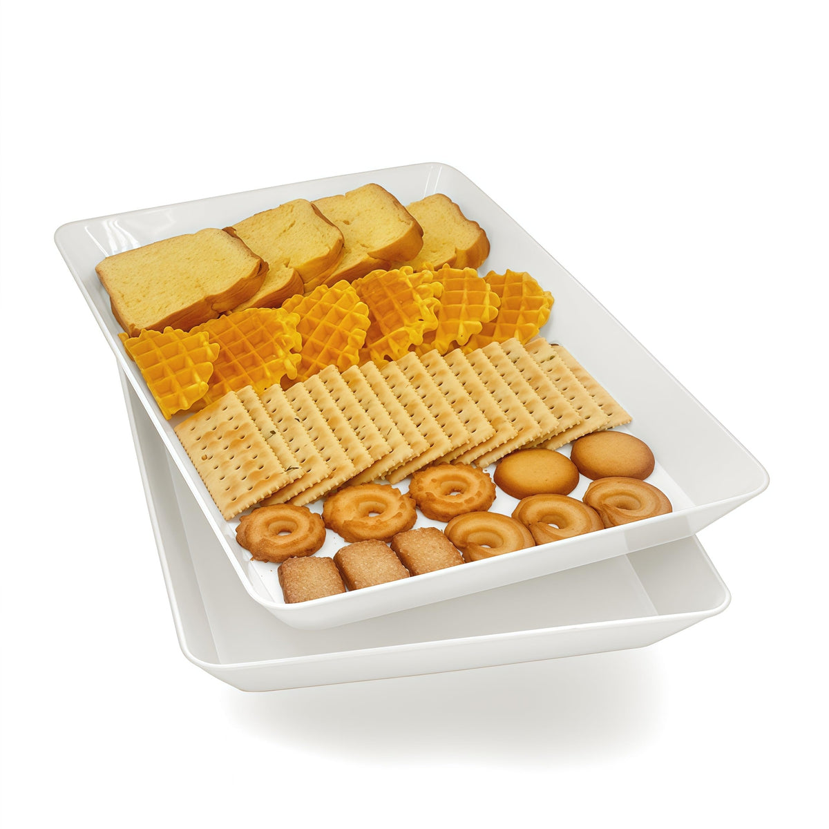 Serving Tray Platter, 4 Pack Food Tray for Veggie Fruit Snack Dessert Cookie Cheese, Food Trays for Party Supplies Display, Plastic Platters for Serving Food, Large White Trays, BPA Free