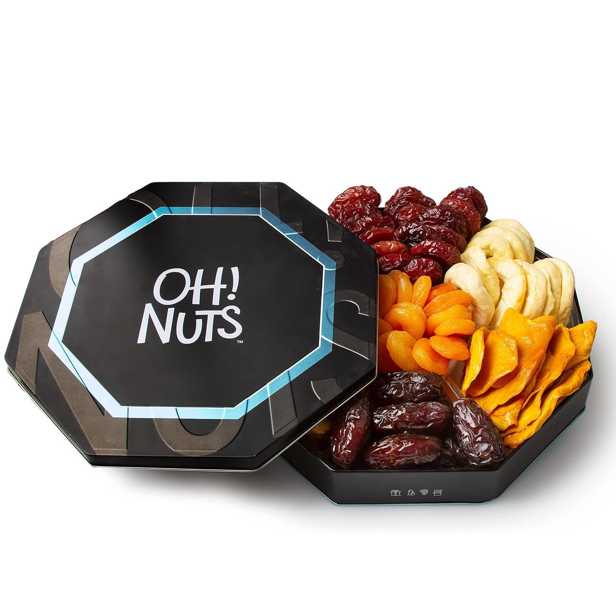 Oh! Nuts Dried Fruit Gift Basket 7 Variety Tin Box - Gourmet Arrangement Platter - Healthy Food Snack Box for Birthday, Anniversary, Corporate - Gift for Women & Men (Dried Fruits)