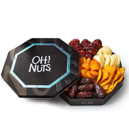 Oh! Nuts Dried Fruit Gift Basket 7 Variety Tin Box - Gourmet Arrangement Platter - Healthy Food Snack Box for Birthday, Anniversary, Corporate - Gift for Women & Men (Dried Fruits)