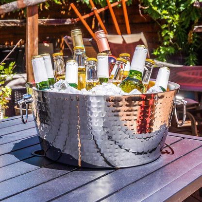 BREKX Insulated Hammered Stainless Steel Beverage Tub & Ice Bucket, 12QT