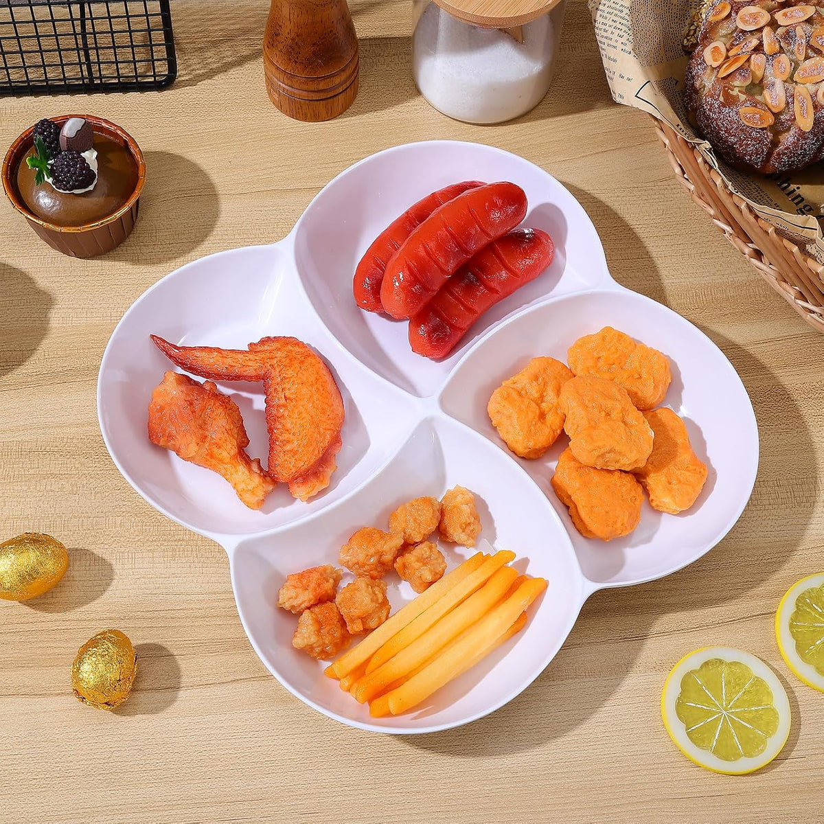 PRETYZOOM Multi-Grid Snack Plate White Fruit Tray Serving Tray for Dried Fruit Candy Nuts and Snacks Sectioned Serving Platter for Dining Table Party Entertaining 10.47 X 10.47 X 1.33 in