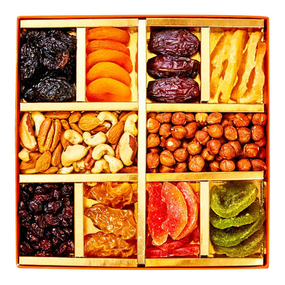 Cerez Pazari Dried Fruit and Nuts Gift Basket, Gourmet Holiday Gift Box Variety Of 10, Healthy Party Snack, Elegant Orange Box, 1.43 lbs