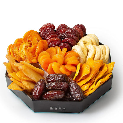 Oh! Nuts Dried Fruit Gift Basket 7 Variety Tin Box - Gourmet Arrangement Platter - Healthy Food Snack Box for Birthday, Anniversary, Corporate - Gift for Women & Men (Dried Fruits)