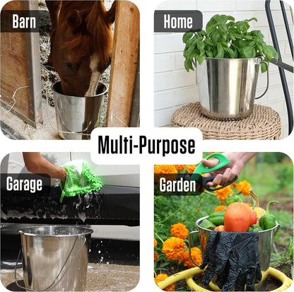 Grip Stainless Steel Bucket (2 Gallon) - Great for Pets, Cleaning, Food Prep - Hang on Fences, Cages, Kennels - Home, Garage, Workshop