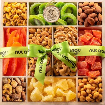 NUT CRAVINGS - Dried Fruit & Mixed Nuts Gift Basket (12 Assortments)