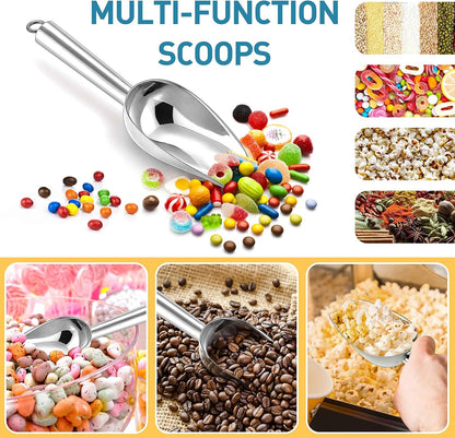 Herogo 3oz Mini ice Scoop Set of 2, Small Stainless Steel Scooper for Candy/Flour/Bean/Pet Food/ Ice Cube, Metal Utility Scoops for Kitchen Bar Party Wedding, Dishwasher Safe & Heavy Duty
