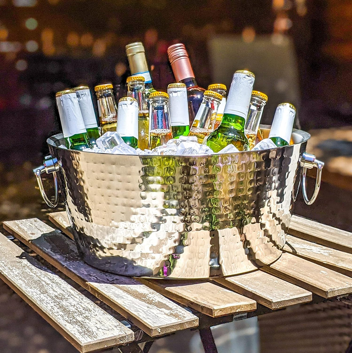 BREKX Insulated Hammered Stainless Steel Beverage Tub & Ice Bucket, 12QT
