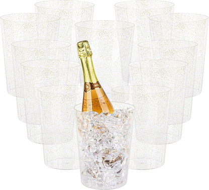 Tiawudi 12 Pack Plastic Ice Bucket For Parties, Gold Glitter Clear Wine Cooler for Wedding, Good as One Large Champagne Chiller Or Classic Wine Bottle Chiller