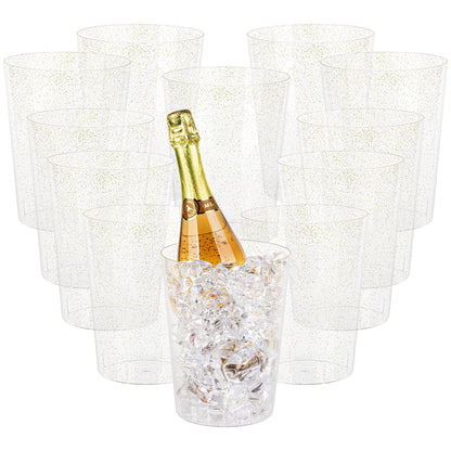 Tiawudi 12 Pack Plastic Ice Bucket For Parties, Gold Glitter Clear Wine Cooler for Wedding, Good as One Large Champagne Chiller Or Classic Wine Bottle Chiller